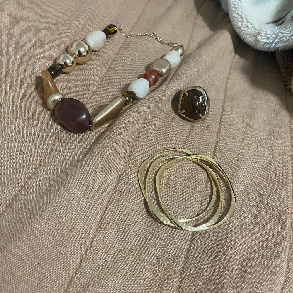 Zara Gold and Brown Beaded Necklace Set